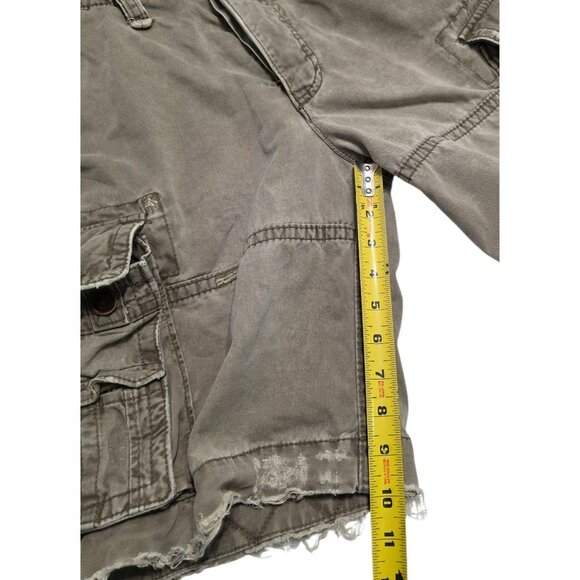 Y2K Abercrombie Fitch Cargo Shorts Mens 31 Military Paratrooper Distressed Green - Picture 11 of 14